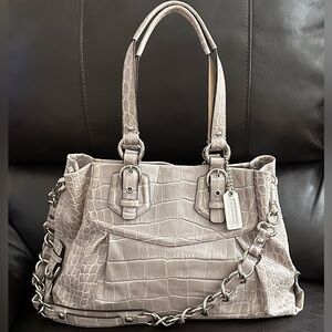 Coach Croc-Embossed Satchel in Light Gray